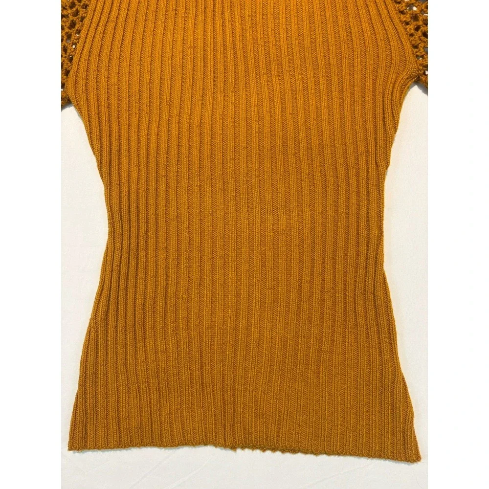 Love Colette Sweater Ladies Large Hippie Crochet Bell Sleeve Mustard Boho